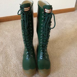 Hunter lace up knee high rain boots, size 6
